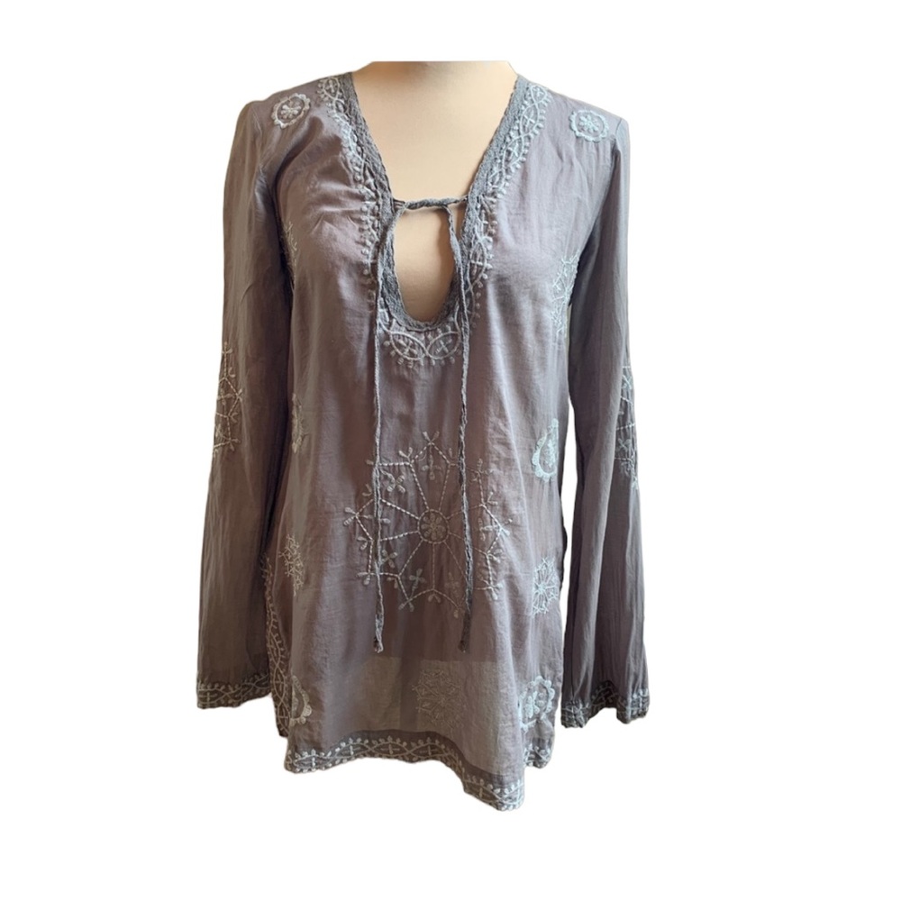 Murmur gray taupe cotton bohemian tunic   M